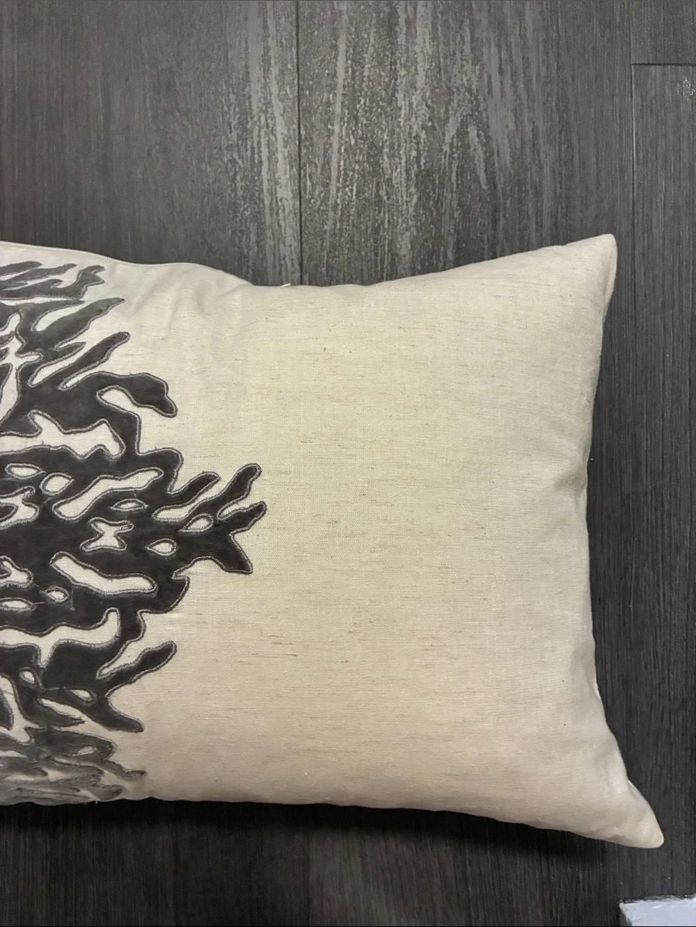 Anthropologie Neutral Beige Pillow with Gray Coral Motif